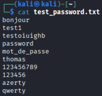 Création dictionnaire mots de passe